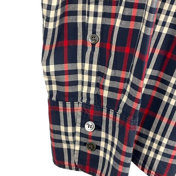 J CREW Womens Perfect Fit Shirt Navy Blue Red Tartan Plaid Button Up Top sz 4 - Picture 5 of 9